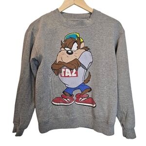 Looney Tunes‎ Taz Sweatshirt Youth Small 13 Gray Cartoon Graphic Crewneck